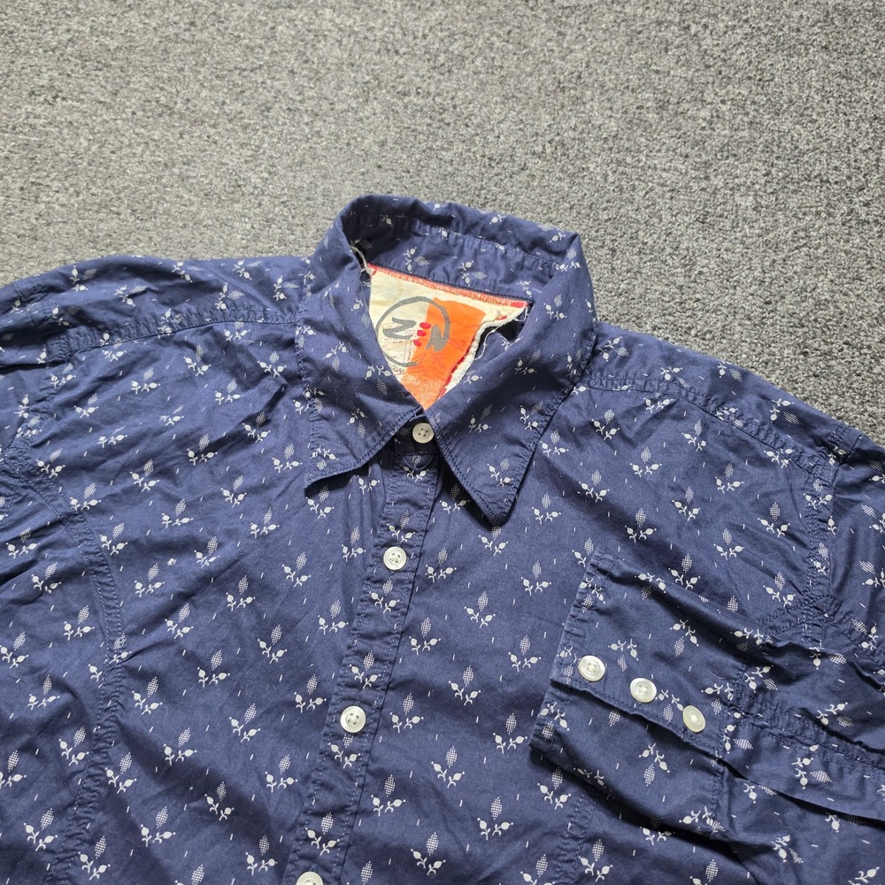 Robert‎ Graham Zen Button Down Shirt Navy Blue Mens 2XL Floral Microprint Cotton